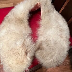 Faux fur collar, vintage, pink satin lined, super cool, 30” long, 5” wide